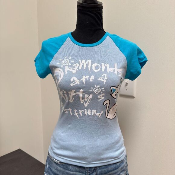 Vintage Spunky USA Graphic Baby Tee \ Y2K Deadstock Blue Baby Tee \ Sz SM - Picture 1 of 5